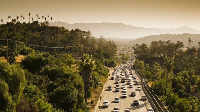  Pasadena Freeway leading into the financial centre of Downtown Los Angeles, California, United States of America,T/lapse