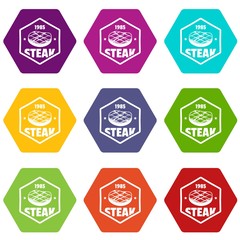 Obraz premium 1985 steak icons 9 set coloful isolated on white for web