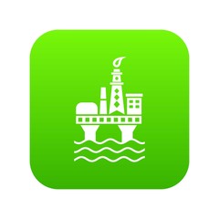 Oil platform icon green vector isolated on white background