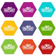 Meat shop icons 9 set coloful isolated on white for web