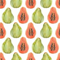 Behang Aquarel fruit Aquarel papaya vector patroon