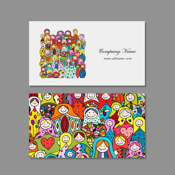 Business cards set, Matryoshka, russian nesting dolls design