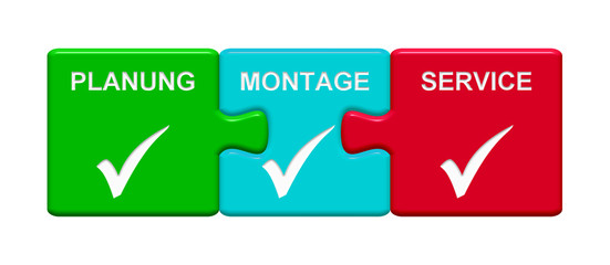 3 Puzzle Buttons zeigen Planung Montage Service