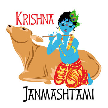 Krishna  of a cow Stock Vector | Adobe Stock