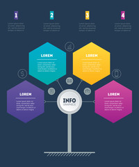 Business presentation concept with 4 options. Web Template of service tree, info chart or diagram. Vector infographic of technology or education process with 4 steps.