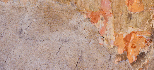 Old Cracked Weathered Shabby Plastered Peeled Wall Background.