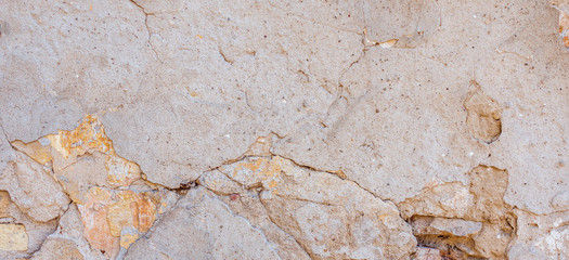 Old Cracked Weathered Shabby Plastered Peeled Wall Banner Background.