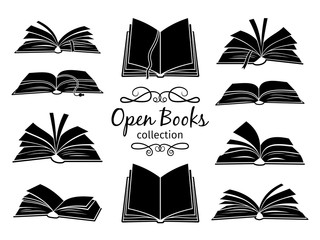 Open books black silhouettes