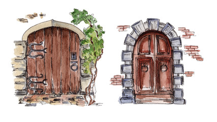 Collection of hand drawn vintage doors.