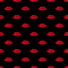Seamless pattern of lips on black background.