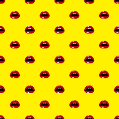 Seamless pattern of lips on yellow background.