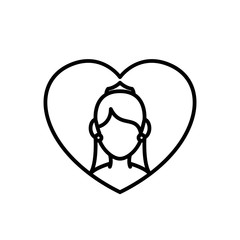 bride icon. woman bridal with love frame graphic for wedding concept illustration design. simple clean monoline symbol.
