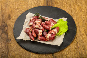 Raw chicken hearts