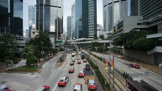 Vehicles moving along the Queensway in Central, Hong Kong, China, T/lapse 