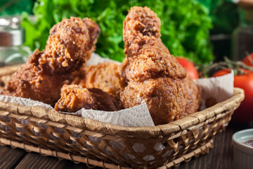 Breaded crispy fried kentucky chicken drumctick