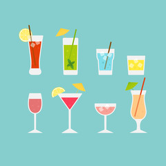 Set of alcohol cocktails and drinks in flat design.