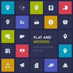 Modern Simple Set of business, health, location Vector fill Icons. Contains such Icons as  cashless,  medical,  anatomy,  card, payment,  map and more on dark background. Fully Editable. Pixel Perfect