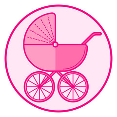 Fototapeta na wymiar Stroller. Pink baby icon on a white background, line art vector design.