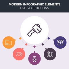 Modern, simple, colorful vector infographic background with bus, construction, transportation, work, armchair, axe, hammer, support, repair, tool, move, direction, car, comfortable, business icons