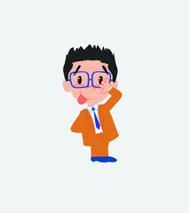 Businessman with glasses sticks out his tongue in gesture of funny shyness.