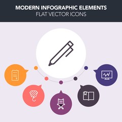 Modern, simple, colorful vector infographic background with seat, click, comfortable, computer, drawing, note, bank, technology, hand, armchair, test, library, doctor, page, open, health, money icons