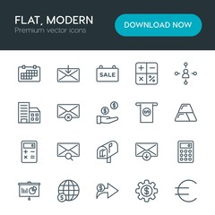 Modern Simple Set of business, money, email Vector outline Icons. Contains such Icons as finance,  month,  target,  manager,  data,  city and more on white background. Fully Editable. Pixel Perfect