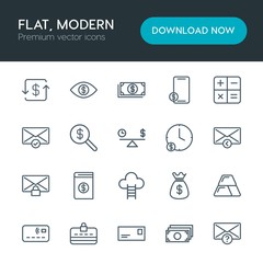Modern Simple Set of business, money, email Vector outline Icons. Contains such Icons as  treasure,  banking,  message,  web,  choose,  gold and more on white background. Fully Editable. Pixel Perfect