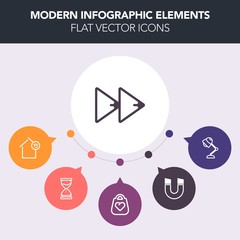 Modern, simple, colorful vector infographic background with lamp, electricity, house, object, business, estate, bulb, time, rewind, loan, electric, apartment, magnet, play, button, illumination icons
