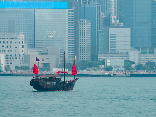 Boat in Victoria harbor in Hong Kong.
