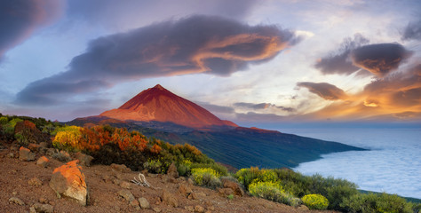 Volcano Teide on Tenerife in the beautiful light of the rising sun