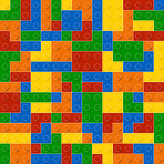 Colorful toy bricks background. Plastic construction blocks. Seamless vector pattern