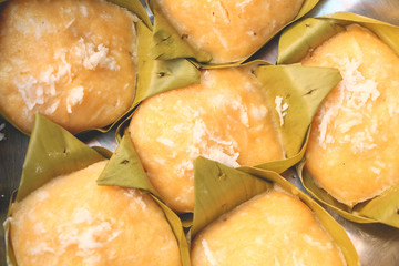 Toddy palm cake topping coconut Thai dessert sweet. 