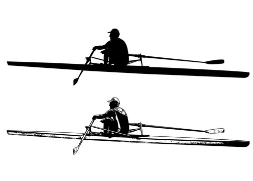 rower sketch and silhouette - vector