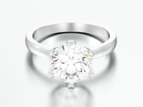 3D illustration silver traditional solitaire engagement diamond ring