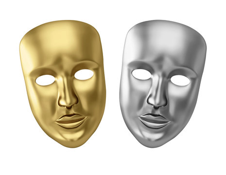 Golden and silver theatrical masks