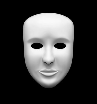 White theatrical mask isolated on black