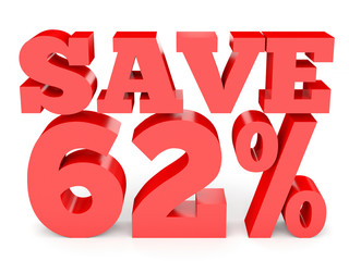 Sixty two percent off. Discount 62 %.
