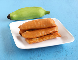 Raw banana bajji or fritter is a popular Indian vegetarian snack or side dish.