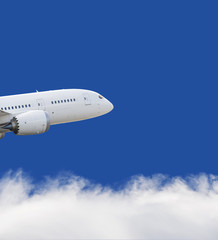 Fototapeta na wymiar Airplane flying over blue sky and white cloud