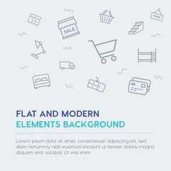 shopping, furniture, housekeeping outline vector icons and elements background concept on grey background.Multipurpose use on websites, presentations, brochures and more