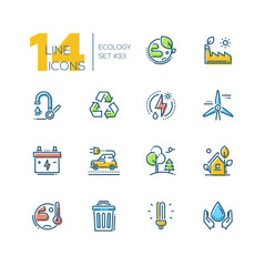 Ecology - set of line design style icons