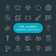 Modern Simple Set of industry, science, location Vector outline Icons. Contains such Icons as  world,  tank,  location,  city,  simple,  pin and more on dark background. Fully Editable. Pixel Perfect.