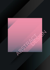Vertical black abstract background with pink square. 