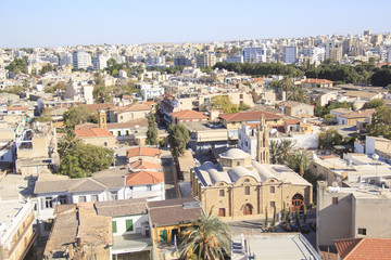 Fototapeta premium Beautiful view of the Turkish part of the city and the flag in Nicosia, Cyprus