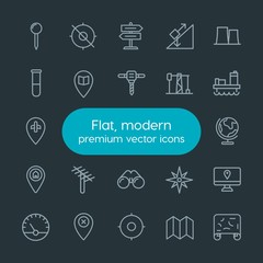 Modern Simple Set of industry, science, location Vector outline Icons. Contains such Icons as measurement,  business,  planet, laboratory and more on dark background. Fully Editable. Pixel Perfect.