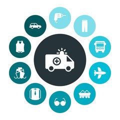 transports, industry, clothes Infographic Colorful fill Icons Set. Contains such Icons as  fashion,  tanker,  shirt,  clothing,  transportation, airplane,  work and more. Fully Editable. Pixel Perfect