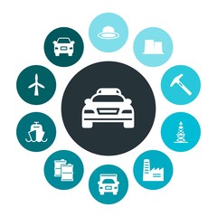 transports, industry, clothes Infographic Colorful fill Icons Set. Contains such Icons as  industry, fuel,  blue,  yacht,  law,  renewable, industrial,  ship and more. Fully Editable. Pixel Perfect