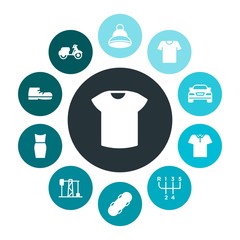 transports, industry, clothes Infographic Colorful fill Icons Set. Contains such Icons as  industry,  beautiful,  auto,  drive,  oil,  skateboard,  young,  polo and more. Fully Editable. Pixel Perfect