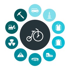 transports, industry, clothes Infographic Colorful fill Icons Set. Contains such Icons as winter,  art,  bicycle,  building,  technology,  wear,  equipment, dig and more. Fully Editable. Pixel Perfect