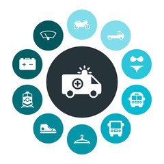 transports, industry, clothes Infographic Colorful fill Icons Set. Contains such Icons as train,  bikini, bus,  hook,  clothing,  clothes,  rescue,  battery and more. Fully Editable. Pixel Perfect